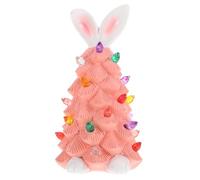 GOTTAJOY Light Up Cute Resin Easter Bunny Figurine with Pink Ears for Spring Home Garden Indoor Decoration