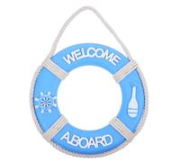 GOTTAJOY Mediterranean Style Wooden Lifebuoy Wall Decor Nautical Hanging Ornament for Living Room Bar Nursery 30cm Light Blue Helm Wheel