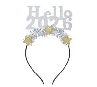 GOTTAJOY New Year Party Headband Hello 2026 Glitter Metallic Tinsel Hair Hoop Photo Booth Prop for Nye Celebration Accessories