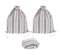 GOTTAJOY Reusable Linen Bread Bag and Bowl Cover with Plastic Liner Drawstring Closure Blue Stripe for Fresh Food Storage