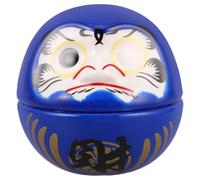GOTTAJOY Small Blue Ceramic Japanese Daruma Doll Zen Ornament for Tabletop Display and New Year Fortune Decoration