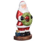 GOTTAJOY Vintage Resin Santa Claus Figurine with Wreath for Holiday Home Fireplace and Tabletop Christmas Decoration