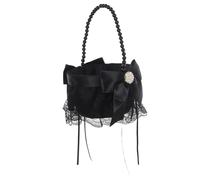 GOTTAJOY Wedding Flower Girl Basket with Pearl Handle Black Petal Container for Ceremony Supplies