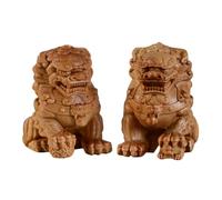 GOTTAJOY Wooden Guardian Lion Sculpture Statues Hand-carved Antique Home Decor for Living Room Office Festive Decoration 1pair Oriental Palace Ornaments