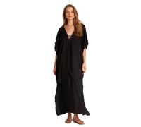 Gottex Beach Life Sable Kaftan Cover-Up - Front Tie Detail with Tassels, Side Slits, One Size Fits Most, Black, One Size