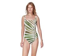 Gottex Square Neck One Piece - Adjustable Straps, Built-in Soft Cups, Tummy Control, Longer Torso and Fuller Coverage, Willow-White-Green, 16