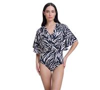 Gottex Women's Modest Sleeved Surplice Blouson One Piece Swimsuit with Full Seat Coverage, Black Brown, Large