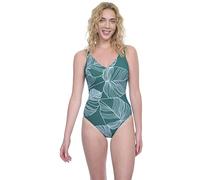 Gottex Women's V-Neck One Piece Bathing Suit Swim Essential Swimsuit, Green and White, 14