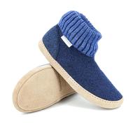 Gottstein Dakota Hut Shoe - High Felt Slippers for Men and Women Made of 100% Virgin Wool with Extra Comfortable Leather Sole and Elastic Knitted Waistband, Ink Blue Mele, 6 UK