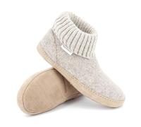 Gottstein Dakota Hut Shoe - High Felt Slippers for Men and Women Made of 100% Virgin Wool with Extra Comfortable Leather Sole and Elastic Knitted Waistband, beige, 6 UK
