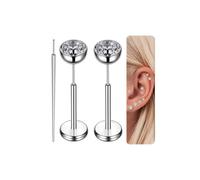 Gotumo 16G 18G 20G Flat Back Earrings Stud Titanium Threadless Nose Rings Tragus Labret Cartilage Lip Medusa Conch Body Piercing Jewelry Hypoallergenic for Women Men, 20G Bar Lengths 6mm & CZ 4mm
