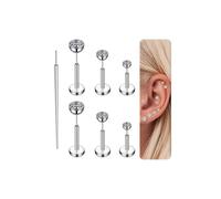 Gotumo 18G Flat Back Earrings Stud Titanium Threadless Nose Rings Tragus Labret Cartilage Lip Medusa Conch Body Piercing Jewelry Hypoallergenic for Women Men Silver(W)