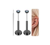 Gotumo 20G Flat Back Earrings Stud Titanium Threadless Nose Rings Tragus Labret Cartilage Lip Medusa Conch Body Piercing Jewelry Hypoallergenic for Women Men, 16G Bar Lengths 7mm & CZ 4mm, Titanium