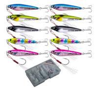 Goture 10 Pcs Fishing Jigs with Storage Box, Vertical Saltwater Freshwater Jig Lures, 20g/0.71oz, Single and Treble Hook, Realistic 3D Fish Eyes, Ideal for Trout, Tuna, Salmon, Bass