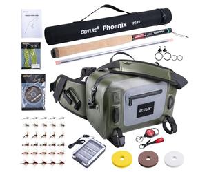 Goture 12ft 3.6m Tenkara Rod with 840TPU Fishing Waist Bag & Spare Tip Section, Complete Beginner Tenkara Fishing Kit, 8:2 MF-Action 24T+30T Carbon Fiber, Cork Handle, Ideal for Travel Hiking Camping