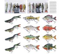 Goture 12Pcs Multi Jointed Segmented Pike Fishing Lures, Slow Sinking Swimming Baits with Treble Hooks, Fishing Lure for Bass Trout, Realistic Lifelike Freshwater Saltwater, D3