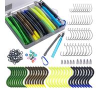 Goture 143pcs Wacky Worm Fishing Lures Kit, Bass Fishing Wacky Rig Tool Kit with 5.3in Soft Plastics Lures, Rig Tool, O-Rings, Worm Hooks, Drop Shot Hooks, Tackle Box
