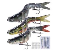 Goture 3 Pcs Bass Fishing Lures with 20 Pcs Snaps, Slow Sinking Segment Swimming Bait, Lifelike Jointed Swimbait for Bass Trout Walleye Crappie Pike Freshwater Saltwater, 3.9 Inches 0.39 Oz