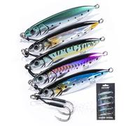 Goture 5 Pcs Fishing Jigs, 30g Vertical Saltwater Jigs with Assist Hook, Glow In The Dark, 5 Count, 30g / 1.06oz, Treble Hook, Stainless Steel, High Carbon Steel, Spear Point, Mackerel