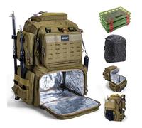 Goture 53L Insulated Fishing Tackle Bag with Rod Holders, 600D Large Lure Fishing Bag Contain 8 Soft Lure Bag, Water-Resistant Tackle Backpack With Rain Cover for Camping Hiking (Bag and 4 3600 Boxes)