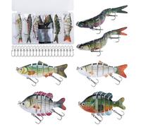 Goture 6Pcs Multi Jointed Segmented Pike Fishing Lures, Slow Sinking Swimming Baits with Treble Hooks, Fishing Lure for Bass Trout, Realistic Lifelike Freshwater Saltwater, D1