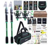 Goture Double Fishing Rod and Reel Combos with 900D Oxford Bag, Green Telescopic Pole B Spinning Reel Lures Set, Telescopic Fishing Rod Fishing Kit for Travel Saltwater Freshwater 2.1M B1