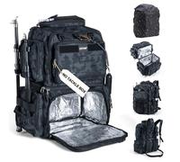 Goture Fishing Backpack, 53L 600D Water-Resistant Insulated Tackle Backpack with Cooler, Rod Holders, 8 Lure Pockets, Rain Cover, Gear Storage Large Fishing Bag for Camping Hiking(Without Tackle Box)