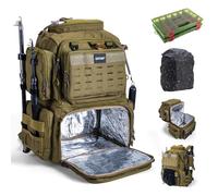 Goture Fishing Backpack with 2 Tackle Boxes, 53L 600D Water-Resistant Tackle Backpack with Cooler,Rod Holders, 8 Lure Pockets, Rain Cover, Large Fishing Bag Storage Gear Tackle Bag for Camping Hiking