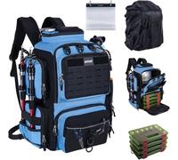 Goture Fishing Backpack with 4 Bait Box, 45 Litre Fishing Accessory Backpack with Two Rod Holders and Rain Cover, 600D Oxford Fabric, Water-Repellent Fishing Tackle Bag with Adjustable Compartment