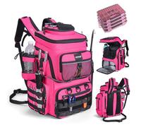 Goture Fishing Backpack with 4 Bait Box, 55 Litre Fishing Accessory Backpack with Two Rod Holders and Rain Cover, 900D Oxford Fabric, Water-Repellent Fishing Tackle Bag with Adjustable Compartment