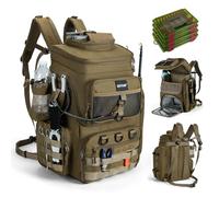 Goture Fishing Backpack with 4 Bait Box, 55 Litre Fishing Accessory Backpack with Two Rod Holders and Rain Cover, 900D Oxford Fabric, Water-Repellent Fishing Tackle Bag with Adjustable Compartment