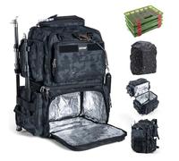 Goture Fishing Backpack with 4 Tackle Boxes, 53L 600D Water-Resistant Tackle Backpack with Cooler,Rod Holders, 8 Lure Pockets, Rain Cover, Large Fishing Bag Storage Gear Tackle Bag for Camping Hiking