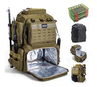 Goture Fishing Backpack with 4 Tackle Boxes, 53L 600D Water-Resistant Tackle Backpack with Cooler,Rod Holders, 8 Lure Pockets, Rain Cover, Large Fishing Bag Storage Gear Tackle Bag for Camping Hiking