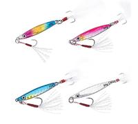 Goture Fishing Jigs,Vertical Jig Saltwater, Fast Sinking Jigging Lures,Speed Fall Jigs with Assist Hooks and Treble Hooks, Fishing Jigging Spoon Lures for Tuna, Salmon,S triped Bass(17g 4Pcs)