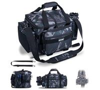 Goture Fishing Tackle Bag, Store Up to 4PCS 3700 Tackle Box Trays, 600D Soft Side Water-Resistant Saltwater Gear Storage Fishing Bag with Rod Straps, Detachable Water Bottle Pouch, Gifts for Men