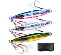 Goture Glow Slow Pitch Jigs with Portable Jig Bag, Double Assist Hook Fishing Jig Lead Saltwater Jigging Lures for Tuna, Dogtooth Tuna, Yellowtail, Kingfish, Bluefin-3Weights(100g/150g/250g) &3Colors