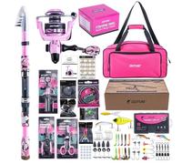 Goture Pink Fishing Rod and Reel Combos with 900D Oxford Bag, Telescopic Pole Spinning Reel Lures Set Bottle Opener, Telescopic Fishing Rod Fishing Kit for Travel Saltwater Freshwater 1.8M A