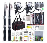 Goture Telescopic Fishing Rod and Reel Combo,900D Oxford Bag 2PCS Telescopic Fishing Pole + 2PCS Pre-Loaded Spinning Reels, Travel Fishing Rod Combo for Starter Saltwater Freshwater 2.3M B3