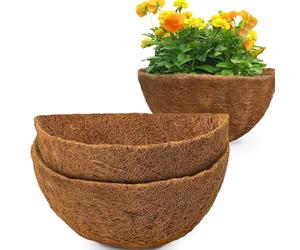 GOTVUGE 2 Packs Half Round Coco Coir Liner 16 Inch, Natural Coconut Fiber for Indoor and Outdoor Garden Hanging Basket Liners in Window Boxes