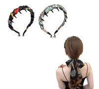 Gotysles Sweet Floral Wide Brim Bow Hairband, Satin Fabric Hair Bands, Retro Satin Cross Knotted Fabric Headband (2pcs-F)