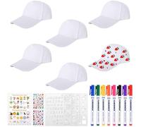 goubinZH Kids Baseball Caps 6 Pieces White DIY Painting Hat Cotton Blank Art Painting Hat Adjustable Sun Hats with Colored Sticks Paint Templates and Box for Children Outdoor Sports Activities Camp