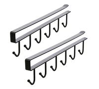 Gouccpu 2 Pack Hanging Hooks Rack Cup Holder Under Cupboard Cabinet Coffee Mug Holder 6 Hooks Drilling Free Coffee Cups Holder Kitchen Utensil Storage Organizer Hook Rack (Black)