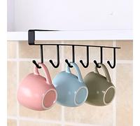 Gouccpu Under Cupboard Storage Hook,Mug Holders,Cabinet Hanging Cup Holder with 6 Hooks,Drilling Free Kitchen Utensil Storage Organizer Hook Rack,Wardrobe Hooks,Black (1 Pack)