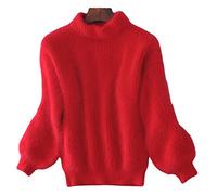 GOUDA Lady Winter Angora Cashmere Blend Loose Warm Sweater Fluffy Fuzzy Plush Jumper (Red)