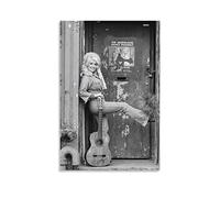 GOUEH Dolly Parton And Guitar Black And White Poster With Signature Canvas Poster Wall Art Decor Print Picture Paintings for Living Room Bedroom Decoration Unframe:08x12inch(20x30cm)