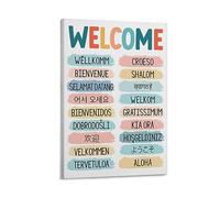 GOUEH Multi-Language Welcome Sign Office Wall Art Classroom Decor Multicultural Welcome Canvas Poster Wall Art Bedroom Decor Office Room Kitchen Decor Gift Frame:12x18inch(30x45cm)