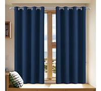 GOUER Black Blackout Curtains for Bedroom 131 x 136 cm Drop Thermal Insulated Super Soft Eyelet Curtains for Children for Bedroom Living Room, Navy Blue