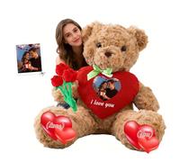 GOUFEISUN 1.7 Ft to 4 Ft Custom Giant Teddy Bear with Heart, Personalised Big Teddy Bear 20 inch to 48 inch Stuffed Animal with Photo Text as Personalised Gifts for Valentines Christmas Birthday