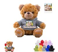 GOUFEISUN Custom Teddy Bear Stuffed Animal with Photo Text, Personalised Teddy Bear Plush Toys as Personalised Gifts for Women Men Couple on Anniversary Birthday Valentines Day Christmas, 8 inch