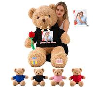GOUFEISUN Personalised Giant Teddy Bear 20 inch to 48 inch, 1.7 Ft to 4 Ft Custom Big Teddy Bear Stuffed Animal with Photo Text as Personalised Gifts for Her Him on Christmas Birthday Valentines Day